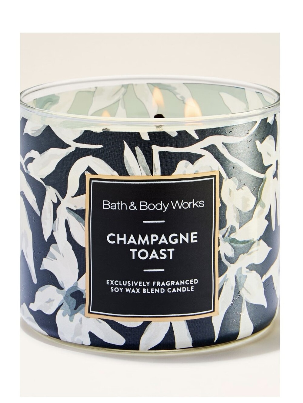 Bath & Body Works Champagne Toast Candle — Navy and White Floral